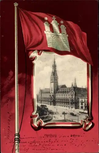 Passepartout Wappen Ak Hamburg Mitte, Fahne, Rathaus