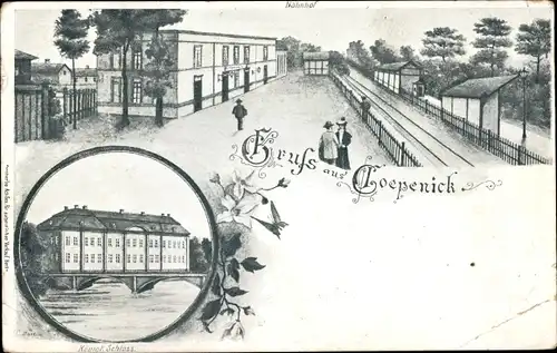 Ganzsachen Ak Berlin Köpenick, Bahnhof, Gleisseite, Schloss