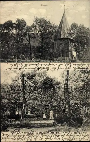 Ak Katharinenheerd Halbinsel Eiderstedt in Nordfriesland, Kirche, Gartenpartie