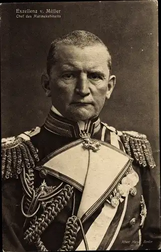 Ak Exzellenz von Müller, Chef des Marinekabinetts, Portrait, Uniform, Orden