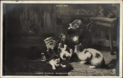 Künstler Ak Huber, L., Debacle, Jeunes Chats, spielende junge Katzen, Salon 1903