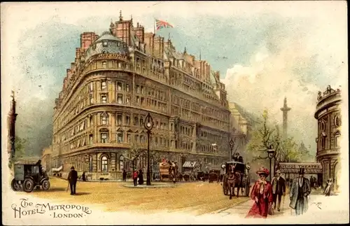 Litho London City England, Hotel Metropole, Straßenansicht