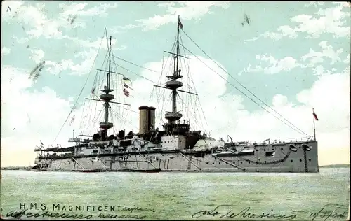 Ak Britisches Kriegsschiff, HMS Magnificent, Schlachtschiff
