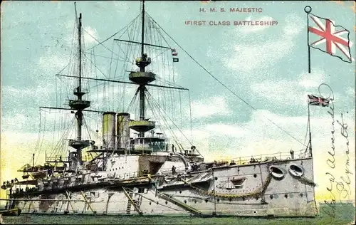 Ak Britisches Kriegsschiff, HMS Majestic, Schlachtschiff