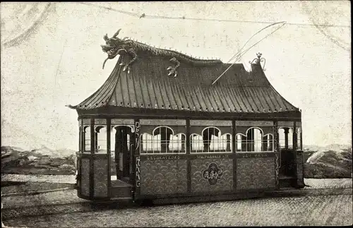 Ak Scheveningen Den Haag Südholland, Chineesche Tempel, Wedstrijd vor versierde Tramwagens