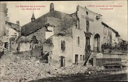 Ak Crevic Meurthe et Moselle, Bombardee par les Allemands, Vue interieure, I. WK