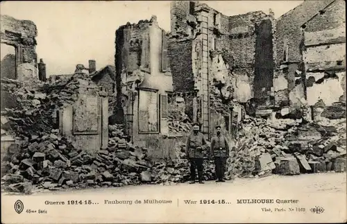 Ak Mulhouse Mülhausen Elsass Haut Rhin, Faubourg, Kriegszerstörungen, I. WK