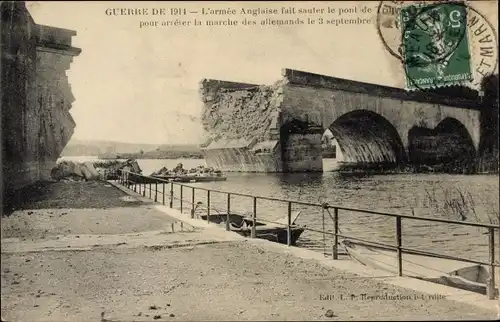 Ak Meaux Seine-et-Marne, Kriegszerstörungen, I. WK, Gesprengte Brücke