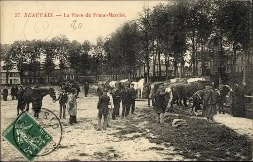 Ak Beauvais Oise, La Place du Franc-Marche, Pferdemarkt