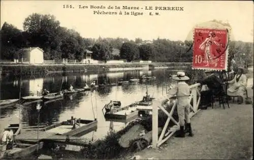 Ak Le Perreux sur Marne Val de Marne, Les Bords de la Marne, Pecheurs a la ligne