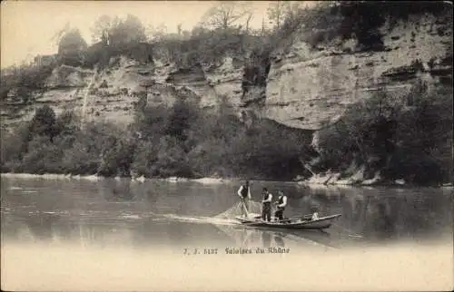 Ak Ain Frankreich, Falaises du Rhone, pecheurs