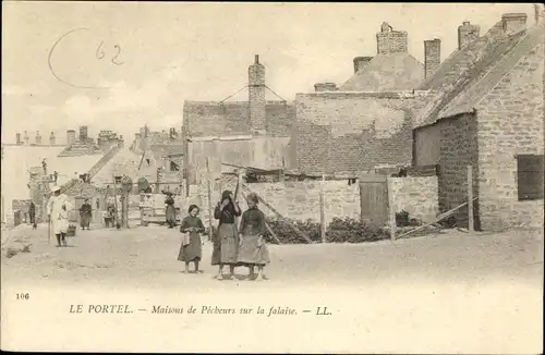 Ak Le Portel Pas de Calais, Maisons de Pecheurs sur la falaise