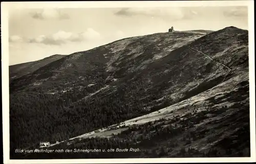 Ak Szklarska Poręba Schreiberhau Riesengebirge Schlesien, Blick v. Reifträger n. Schneegruben, Baude