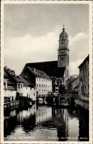 Ak Amberg in der Oberpfalz Bayern, Partie an der Vils mit St. Martin