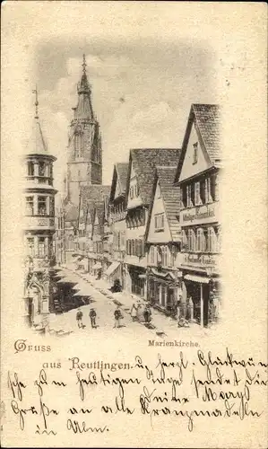 Ak Reutlingen in Württemberg, Marienkirche, Straßenpartie, Geschäfte