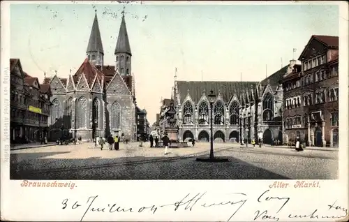 Ak Braunschweig in Niedersachsen, Partie am Alten Markt, Kirche