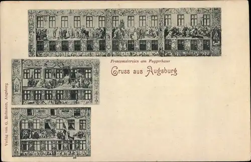 Ak Augsburg in Schwaben, Frescomalereien am Fuggerhaus
