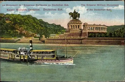 Ak Koblenz am Rhein, Kaiser Wilhelm-Denkmal, Deutsches Eck, Schiff