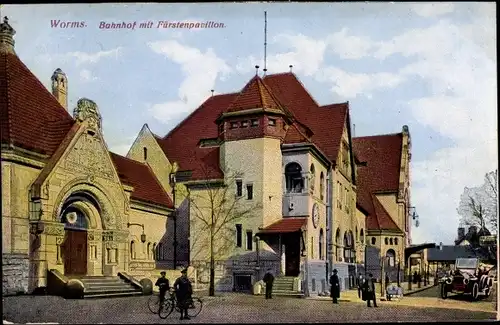 Ak Worms am Rhein, Bahnhof mit Fürstenpavillon