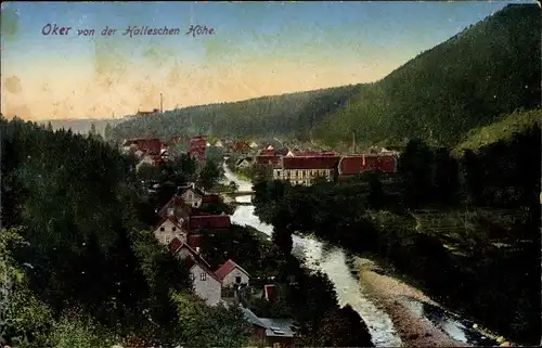 Ak Oker Goslar am Harz, Teilansicht vom Ort, Blick von der Halleschen Höhe