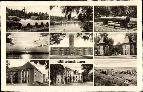 Ak Wilhelmshaven, Rathaus, Marine Stationsgebäude, Heldenfriedhof, Rohr d. Schlachtkreuzers Seydlitz