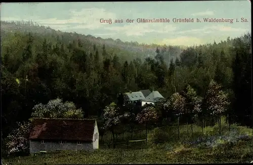 Ak Grünfeld Waldenburg in Sachsen, Glänzelmühle, Panorama, Wald