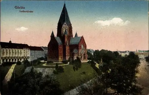 Ak Görlitz in der Lausitz, Blick auf die Lutherkirche, Denkmal