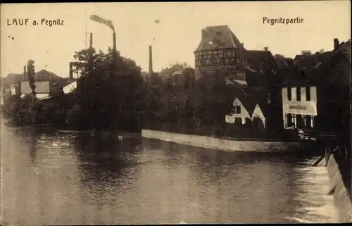 Ak Lauf an der Pegnitz in Mittelfranken Bayern, Pegnitzpartie, Wehr