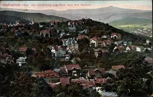 Ak Wernigerode am Harz, der Lindenberg und Blick nach dem Brocken