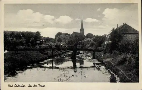 Ak Bad Oldesloe in Schleswig Holstein, An der Trave, Fluss, Brücke, Kirche