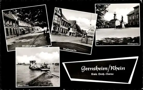 Ak Gernsheim Rhein Hessen, Straßenpartie, Kirchpartie, Rheinfähre