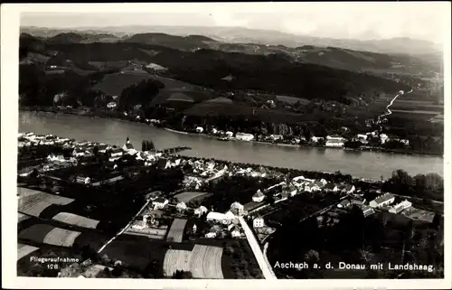 Ak Aschach Donau Oberösterreich, Blick auf Ort mit Landshaag, Fliegeraufnahme