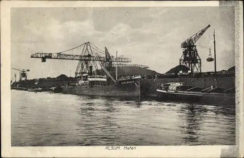 Ak Alsum Marxloh Duisburg im Ruhrgebiet, Kräne im Hafen