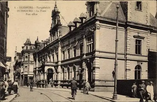 Ak Duisburg im Ruhrgebiet, Straßenpartie am Postgebäude