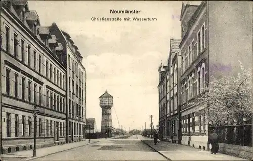 Ak Neumünster in Holstein, Christianstraße mit Wasserturm