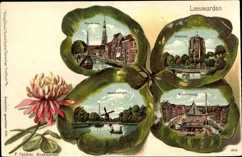 Litho Leeuwarden Friesland Niederlande, Westersingel, Nieuwestad, Windmühle, Kleeblatt