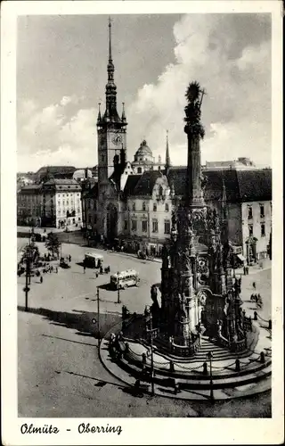 Ak Olomouc Olmütz Stadt, Partie am Oberring, Denkmal, Rathausturm