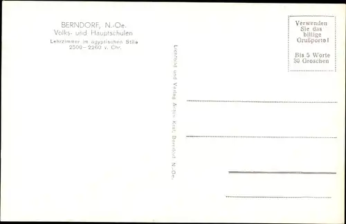 Ak Berndorf an den Triesting Niederösterreich, Lehrzimmer im ägyptischen Stil, Volks- u. Hauptschule