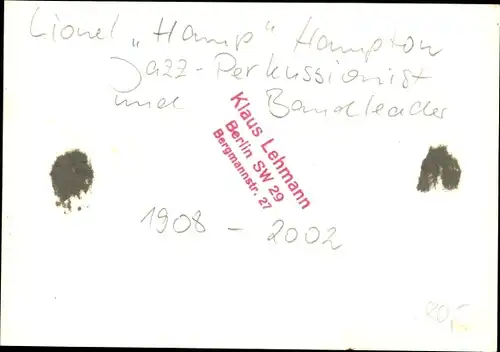 Foto Jazz Club Berlin 50er Jahre, Lionel "Hamp" Hampton, Bandleader, Perkussionist