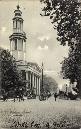 Ak London City England, St. Pancras Church, Kutsche