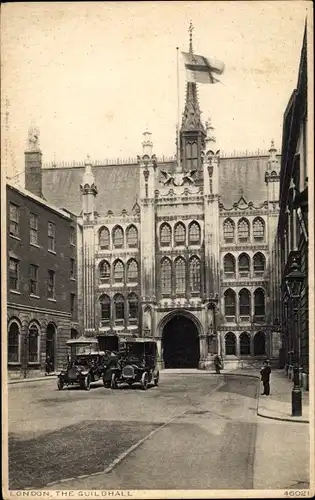 Ak London City England, The Guildhall, Fahne, Autos