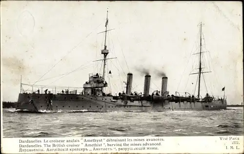 Ak Britisches Kriegsschiff, Dardenellen, HMS Amethyst, Royal Navy
