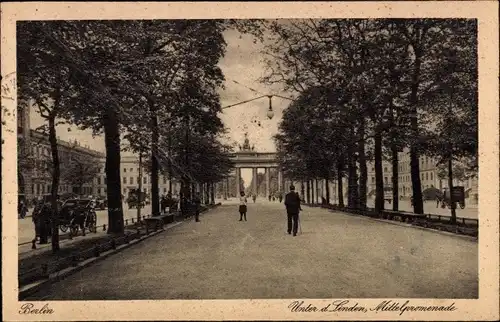 Ak Berlin Mitte, Unter den Linden, Mittelpromenade, Brandenburger Tor
