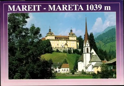 Ak Mareit Mareith Mareta Südtirol, Ortsansicht, Kirche, Schloss