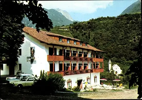 Ak Obermais Meran Merano Südtirol, Hotel Pension St. Valentin, Außenansicht