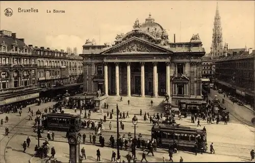 Ak Bruxelles Brüssel, La Bourse, Die Börse, Straßenbahnen