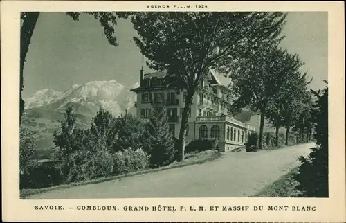 Ak Combloux Haute Savoie, Grand Hotel P.L.M. et Massif du Mont Blanc