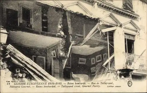 Ak Reims Marne, Rue de Talleyrand, Kriegszerstörungen 1. WK