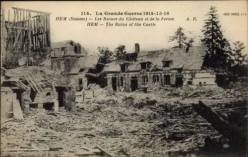 Ak Hem Somme, Les Ruines du Chateau et de la Ferme