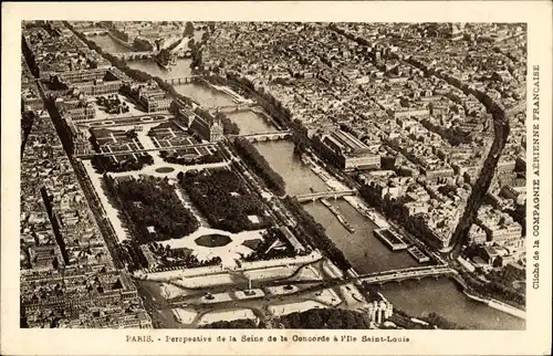 Ak Paris I Louvre, Perspective de la Seine de la Concorde a l'Ile Saint-Louis, Luftaufnahme